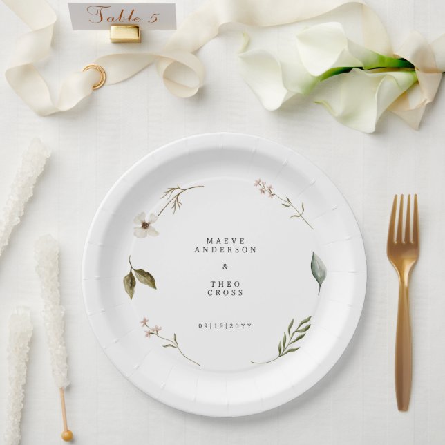  Wild flower floral elegant minimal wedding decor Paper Plate (Wedding)