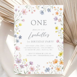 Wild Flower Floral First 1st Birthday Party  Invitation