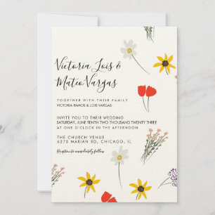 Wild Flower Floral Greenery Wedding Beige Invitation