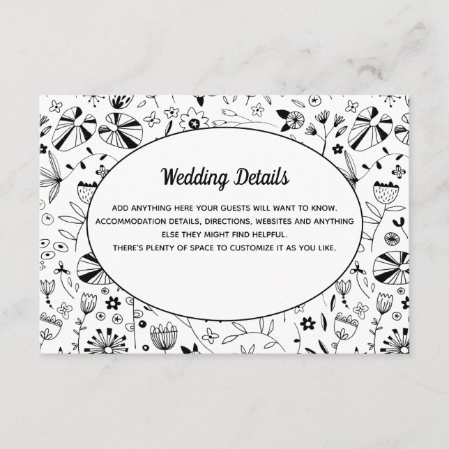 Wild Flower Floral Line Art Enclosure Card (Front)