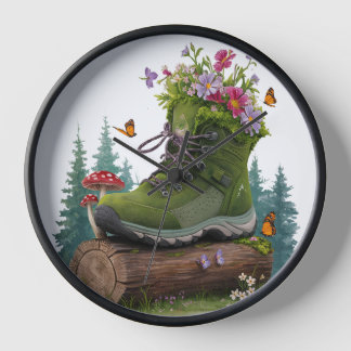 Wild flower hiking boots  clock