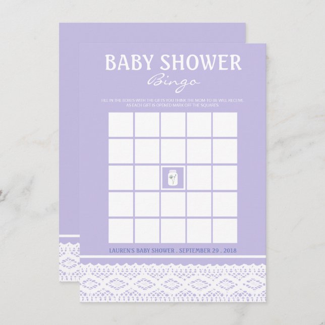 Wild Flower Mason Jar and Lace Baby Shower Bingo Invitation (Front/Back)