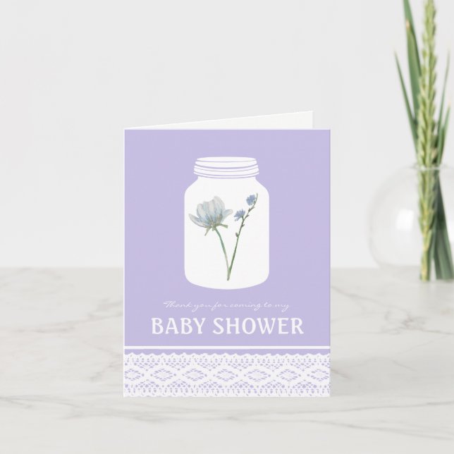Wild Flower Mason Jar & Lace Baby Shower Thank You Card (Front)