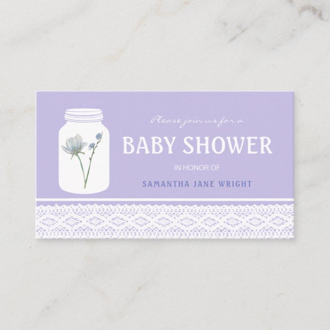 Wild Flower Mason Jar & Lace Baby Shower Ticket Enclosure Card (Front)