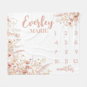 Wild flower Milestone Blanket, Baby Girl Month Fleece Blanket