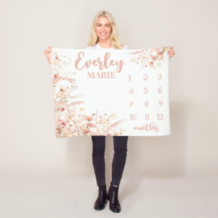 Wild flower Milestone Blanket, Baby Girl Month Fleece Blanket