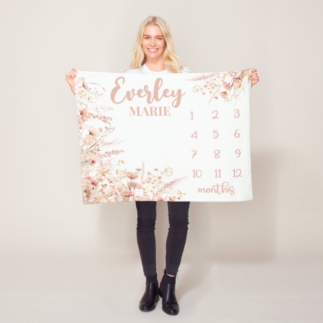 Wild flower Milestone Blanket, Baby Girl Month  Fleece Blanket (In Situ)