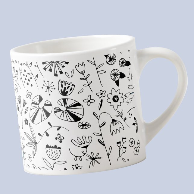 Wild Flower Monochrome Modern Espresso Cup (Wildflower modern ink drawings black and white espresso cup)