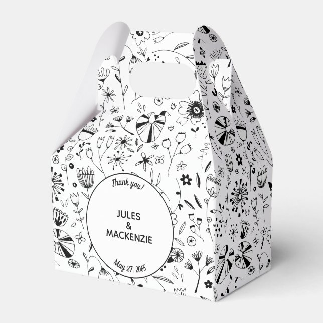 Wild Flower Monochrome Modern Favour Box (Front Side)
