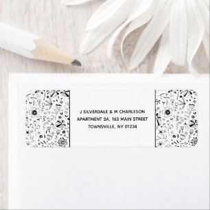 Wild Flower Monochrome Modern Return Address Return Address Label
