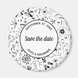 Wild Flower Monochrome Modern Save the Date Magnet