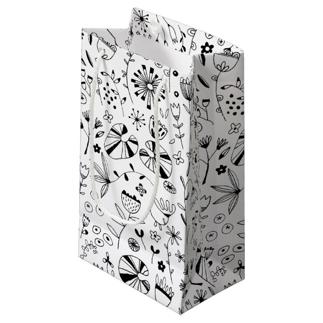 Wild Flower Monochrome Small Gift Bag (Front Angled)