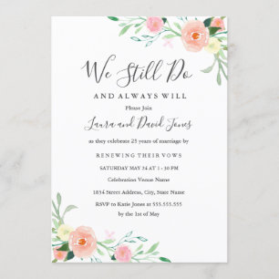 Wild Flower Peach Pink Floral Wedding Vow Renewal Invitation