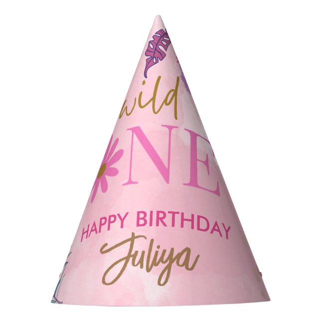 wild flower pink 1st Birthday   Party Hat (Front)