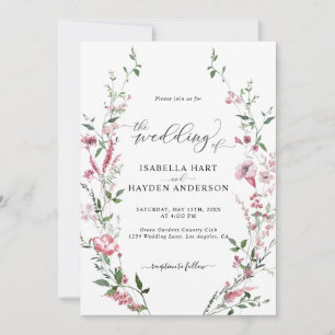Wild Flower Pink All In One QR Code Floral Wedding Invitation