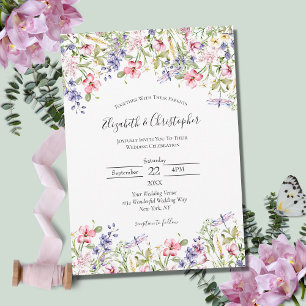 Wild flower Pink Yellow Purple Boho Modern Wedding Invitation