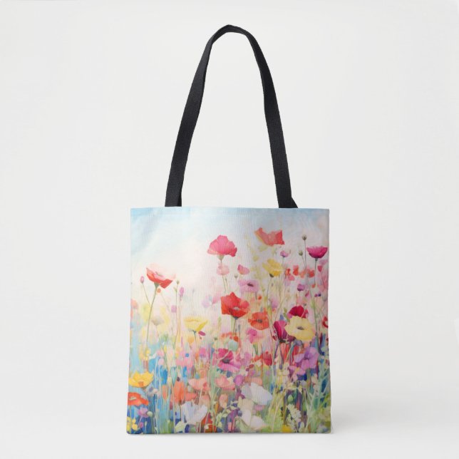 Wild Flower Poppy Concept Abstract Colourful Art Tote Bag (Front)