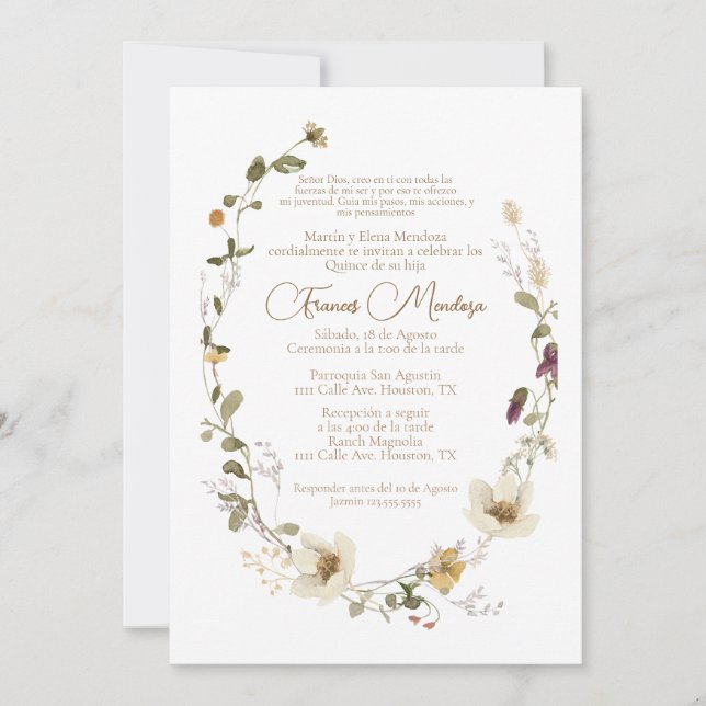 Wild Flower quinceañera invitation (Front)