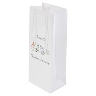 Wild Flower Watercolor Boho Bridal Shower Wine Gift Bag