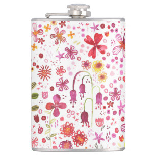 Wild Flower Watercolor Hip Flask