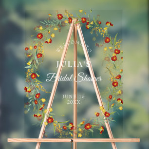 Wild Flower Yellow Marigold Foliage Bridal Shower Acrylic Sign