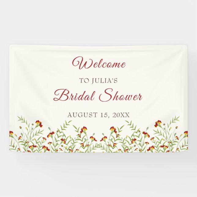 Wild Flower Yellow Marigold Foliage Bridal Shower Banner (Horizontal)