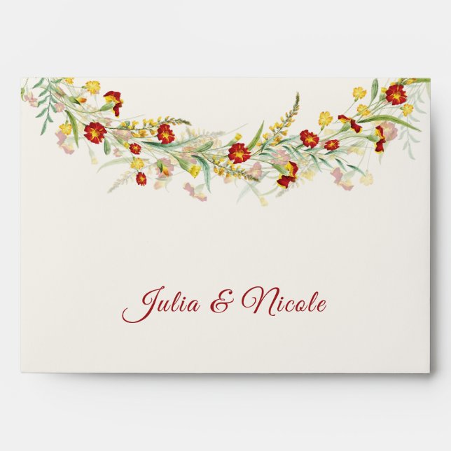 Wild Flower Yellow Marigold Foliage Wedding Envelope (Front)