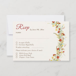 Wild Flower Yellow Marigold Foliage Wedding RSVP Card