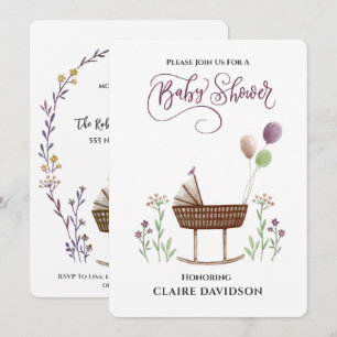 Wild Flowers and Balloon Baby Shower Invitation