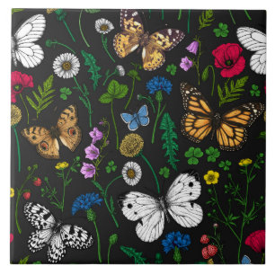 Wild flowers and butterflies 2 ceramic tile