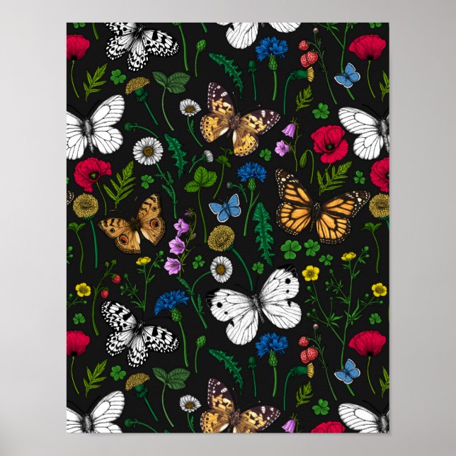Wild flowers and butterflies 2 poster (Front)
