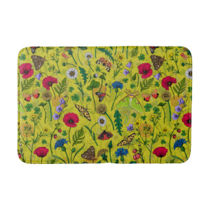 Wild flowers and butterflies bath mat