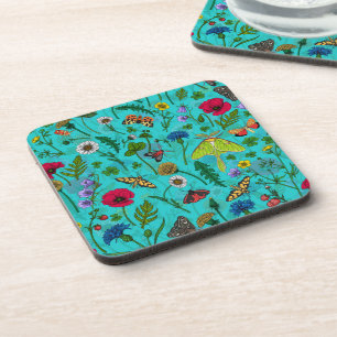 Wild flowers and butterflies beverage coaster