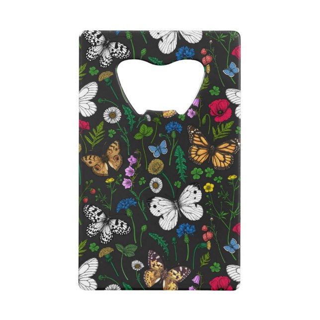 Wild flowers and butterflies on black (Front)