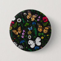 Wild flowers and butterflies on black