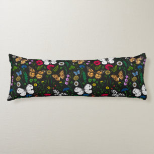 Wild flowers and butterflies on black body cushion