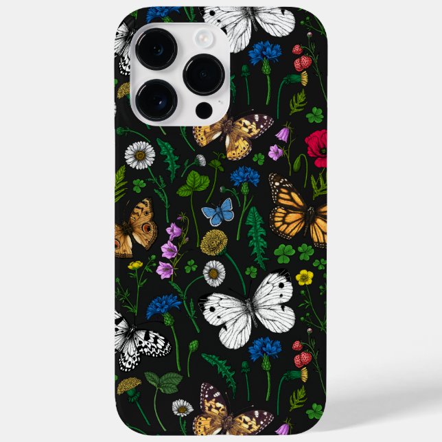Wild flowers and butterflies on black Case-Mate iPhone case (Back)