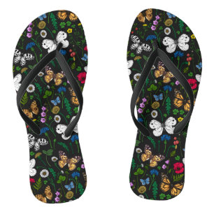 Wild flowers and butterflies on black thongs