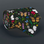 Wild flowers and butterflies on black tie<br><div class="desc">Hand-painted collection of various butterflies and wild flowers.</div>