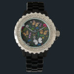 Wild flowers and butterflies on black watch<br><div class="desc">Hand-painted collection of various butterflies and wild flowers.</div>
