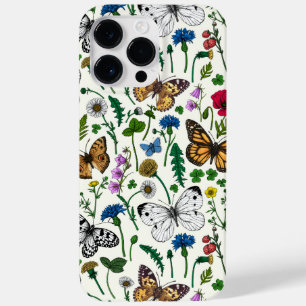 Wild flowers and butterflies on white Case-Mate iPhone 14 pro max case
