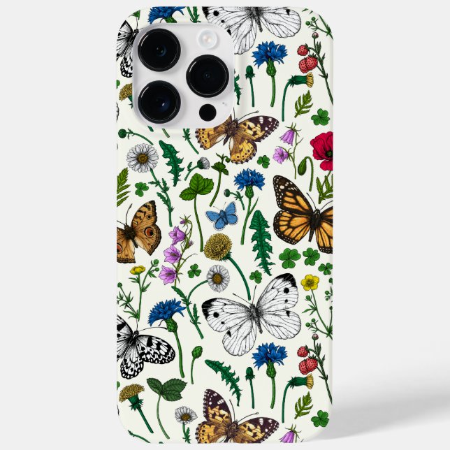 Wild flowers and butterflies on white Case-Mate iPhone case (Back)