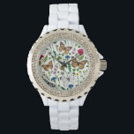 Wild flowers and butterflies on white watch<br><div class="desc">Hand-painted collection of various butterflies and wild flowers.</div>