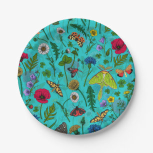 Wild flowers and butterflies paper plates