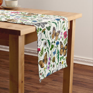 Wild flowers and butterflies short table runner