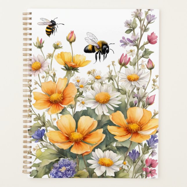 Wild Flowers and Honey Bees Watercolor Planner (Front)
