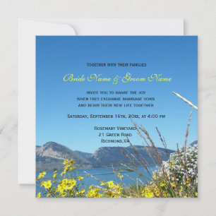 Wild flowers and lake wedding invitations