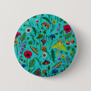 Wild flowers and moths 6 cm round badge