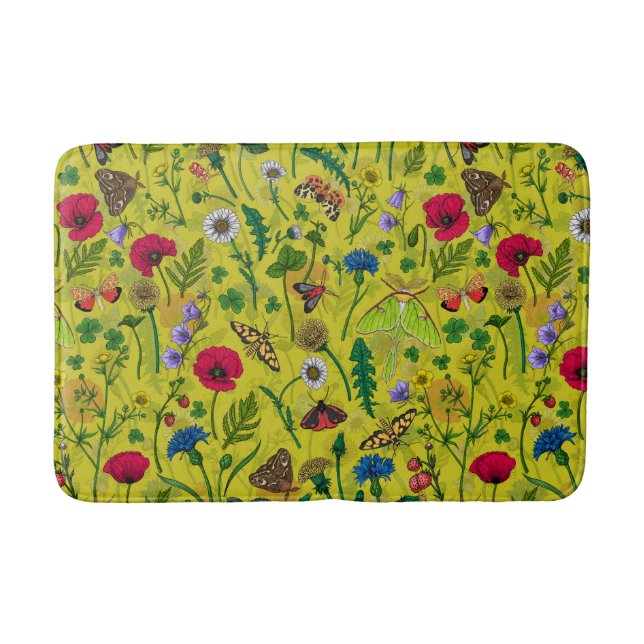 Wild flowers and moths on green bath mat (Front)