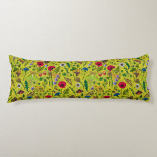 Wild flowers and moths on green body cushion